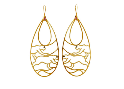 Gold Plated Animal Gemstone Filigree Chandelier Earring